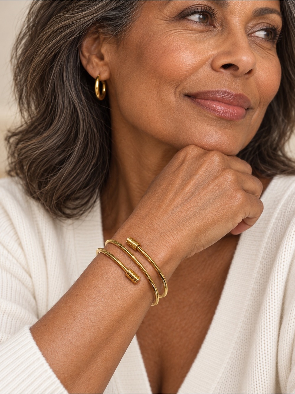 Cable twisted gold cuff bracelet stretchy stainless steel.